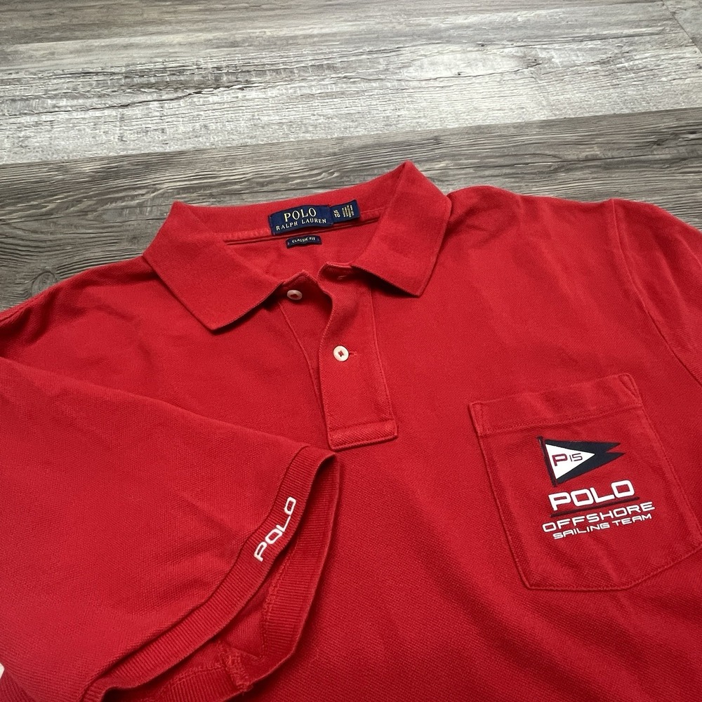Ralph Lauren Polo Shirt Mens XL Classic Fit Red Offshore Sailing Team Pique EUC